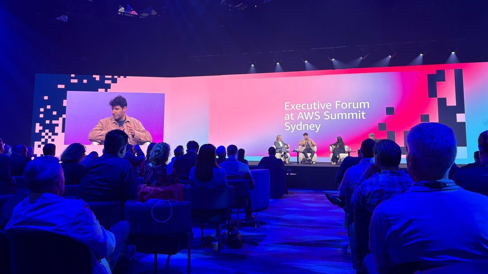 Panel on stage at the Executive Forum at AWS Summit Sydney